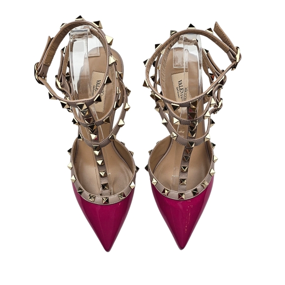 VALENTINO GARAVANI Rockstud 65 Caged Dark Pink Patent Leather Pumps - Picture 3 of 11